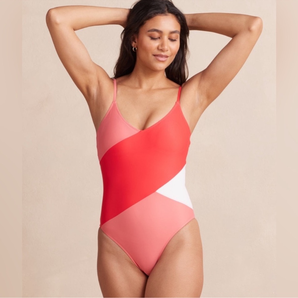 SUMMERSALT The Marina Swimsuit in Grapefruit Coral White Sand Size 4
